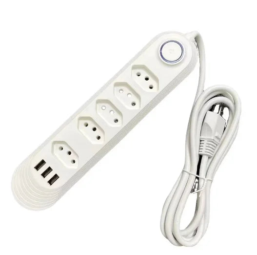 Extensão De 4 Tomadas Com 3 Usb Branco Bivolt Cabo 2 Metros - Entrega FLASH⚡