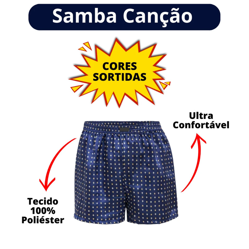Conjunto 3 Peças de Roupa Íntima Samba Song em Cetim, Shorts de Dormir Confortáveis