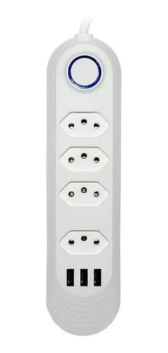 Extensão De 4 Tomadas Com 3 Usb Branco Bivolt Cabo 2 Metros - Entrega FLASH⚡
