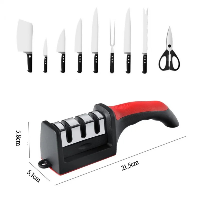 Afiador profissional das facas de aço inoxidável com 3 apontadores profissionais 21.5*5.8*5.1 cm - FRETE GRATIS☑️